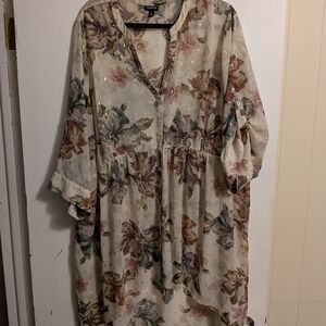 torrid Cream Floral Babydoll Dress with Gold Foil